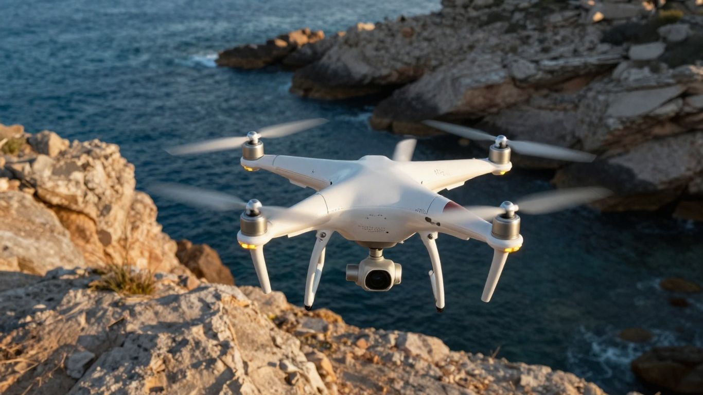 Aerial camera drone over coastal landscape
