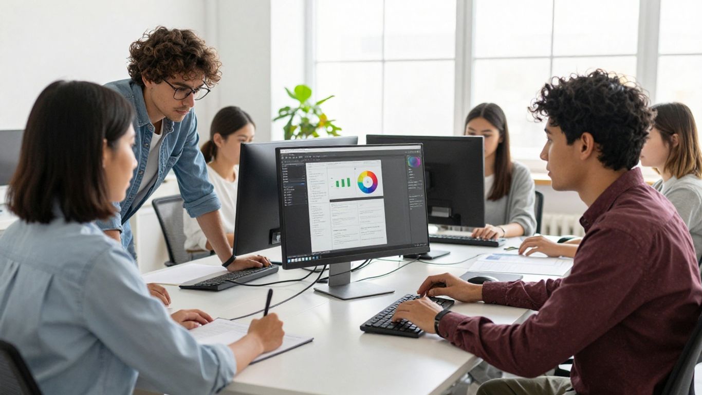 Aspiring designers collaborating in a modern office.