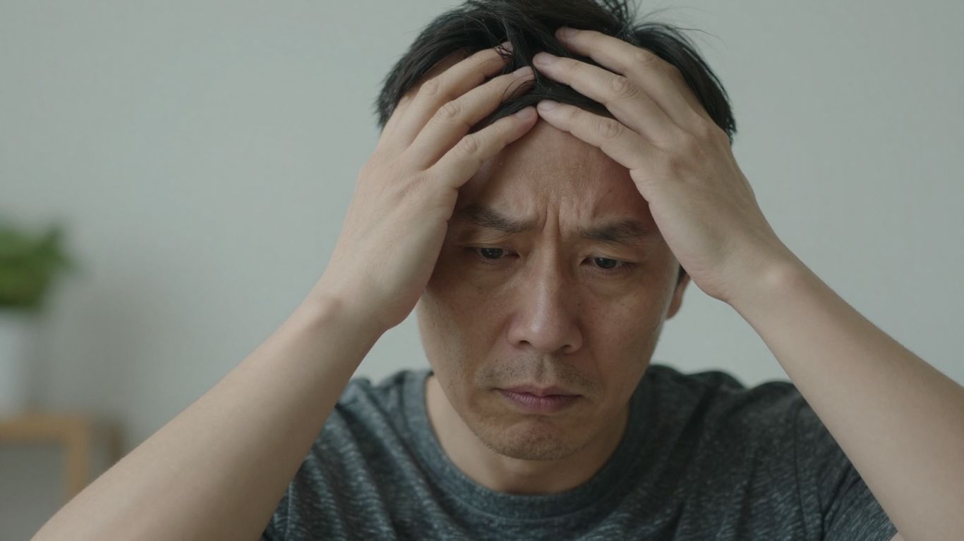 Man looking concerned, contemplating health.