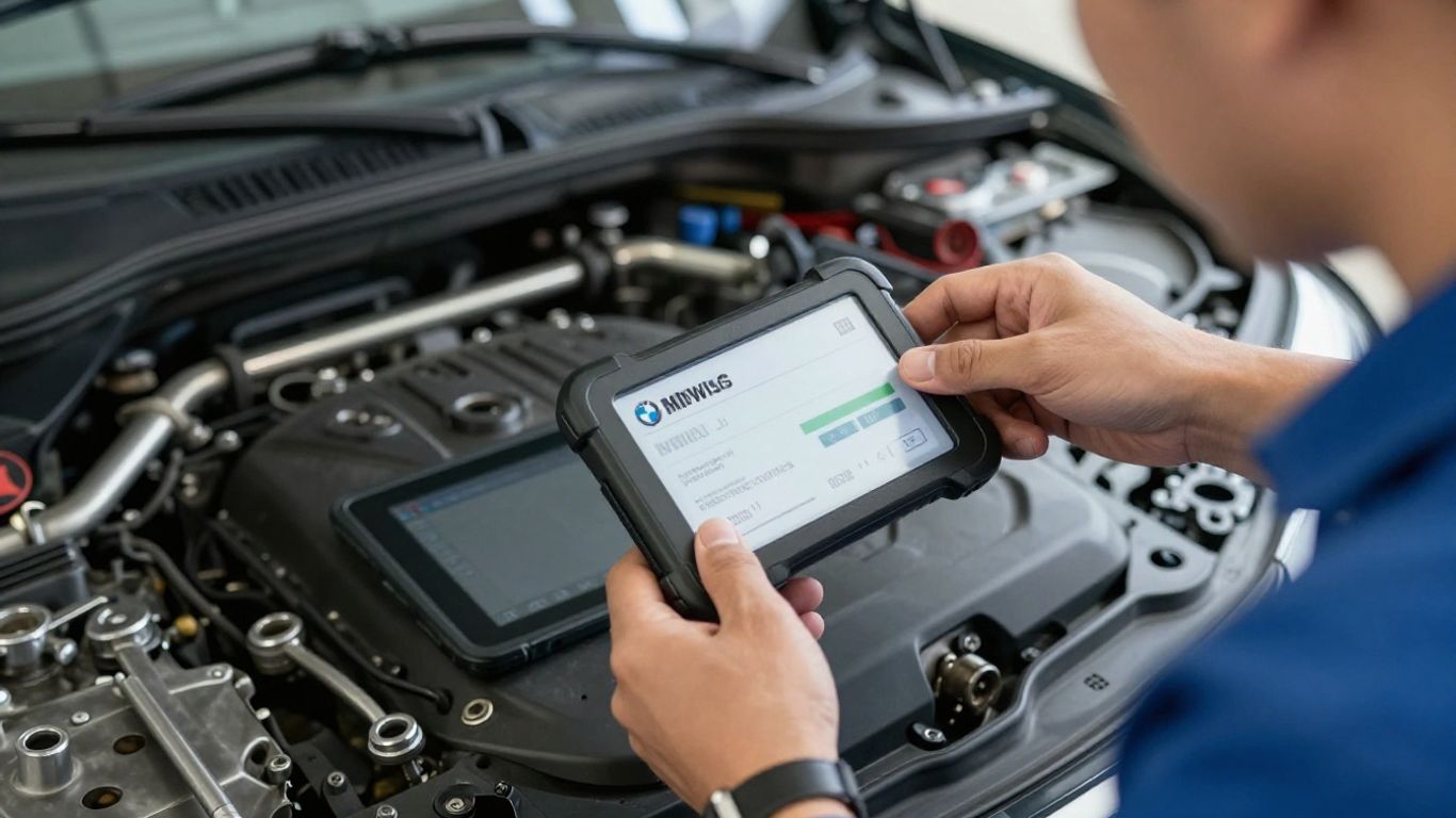 Technician checking vehicle identification details