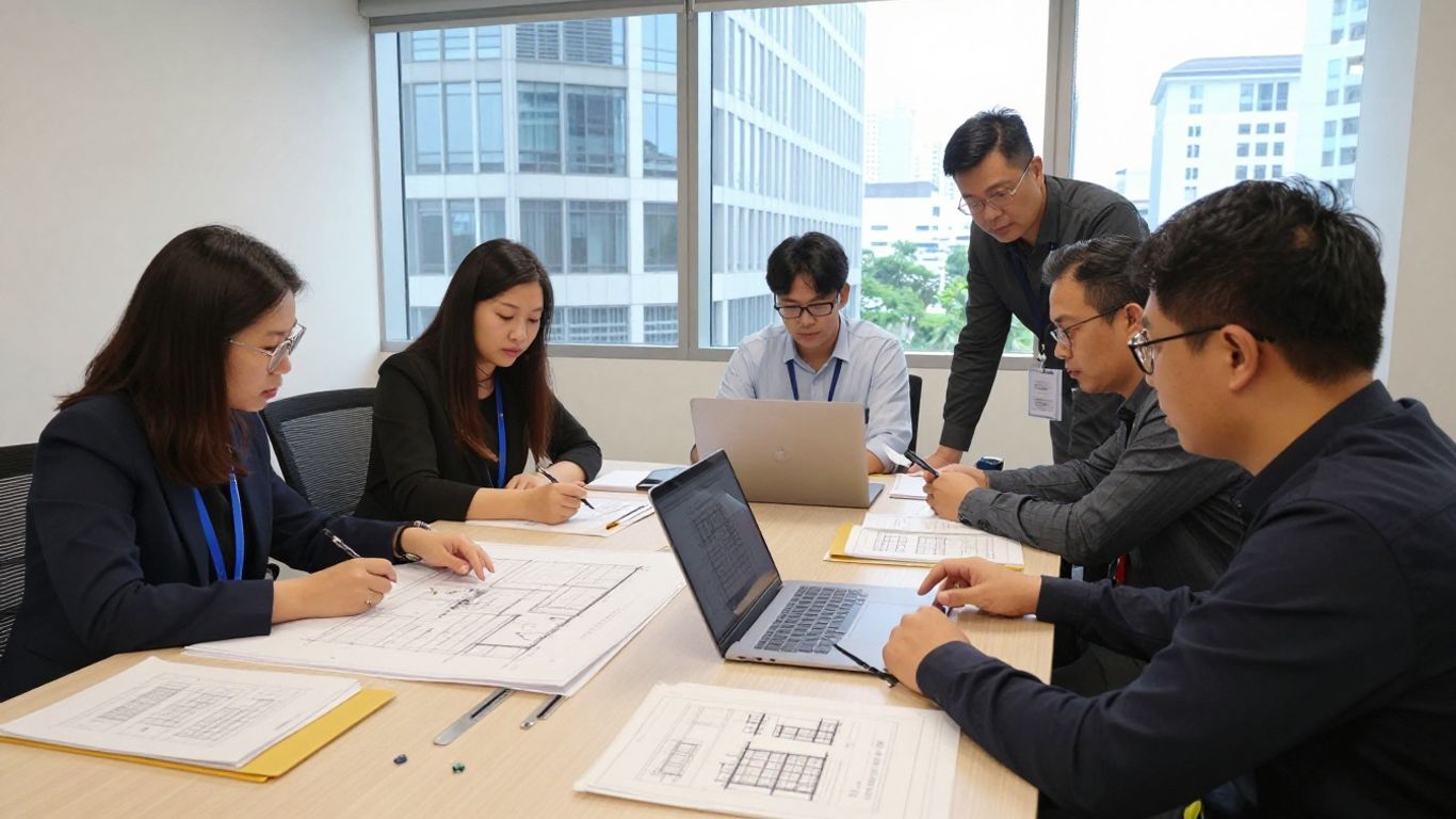 Project team coordinating engineering submission documents