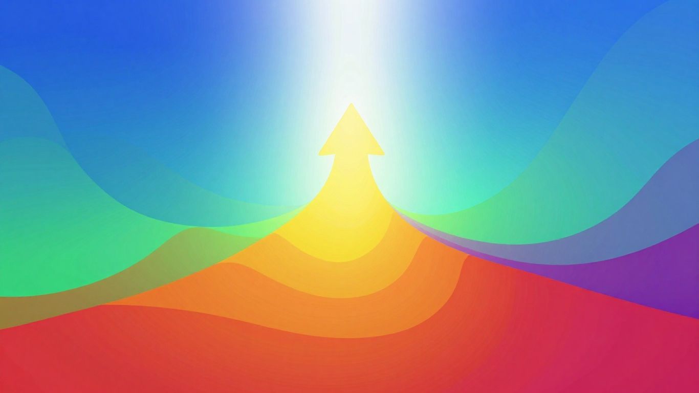 SEO funnel with upward trend and bright colors.