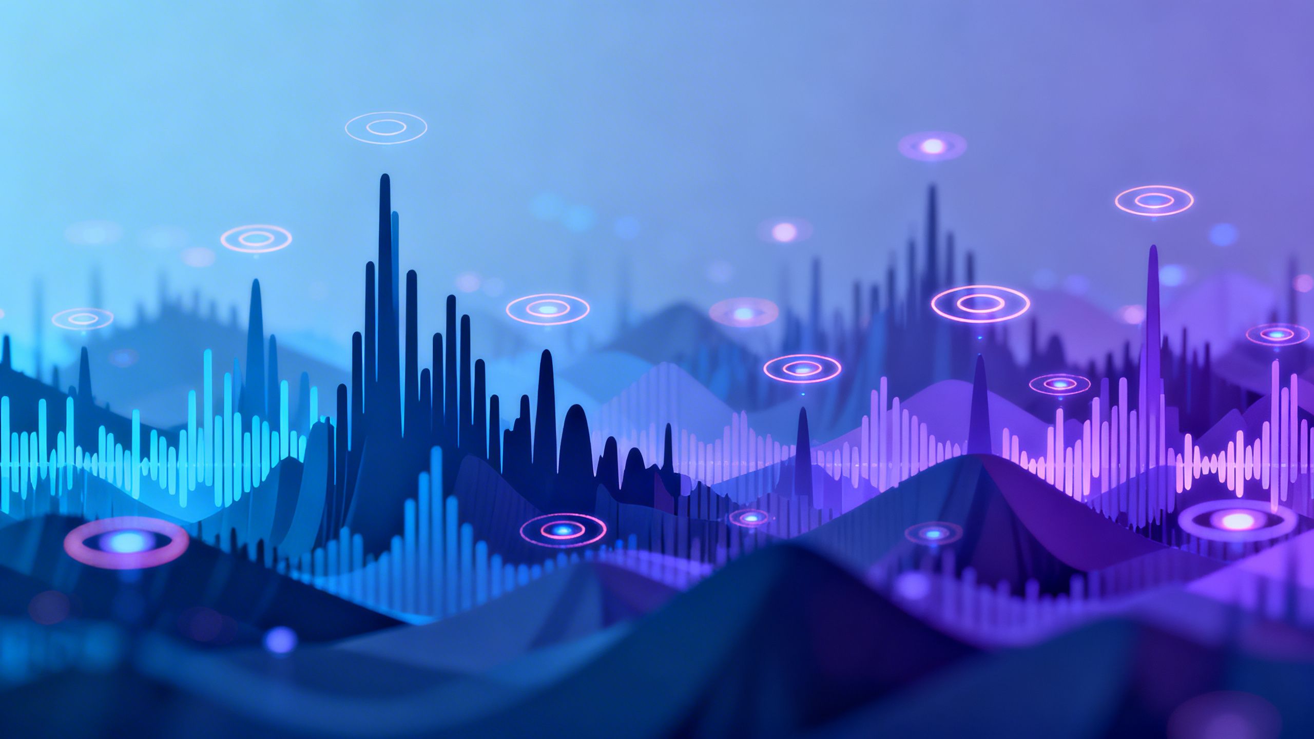 An abstract visualization of AI-powered call analysis showing soundwaves and data points.