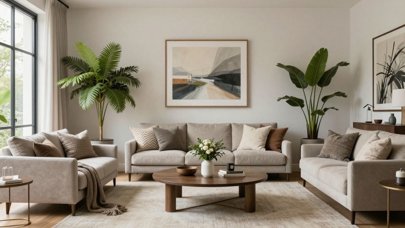 Modern living room with elegant decor and natural light.