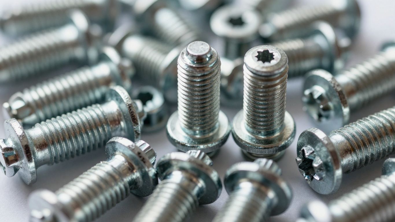 Specialist marine fasteners against a blurred coastal background.