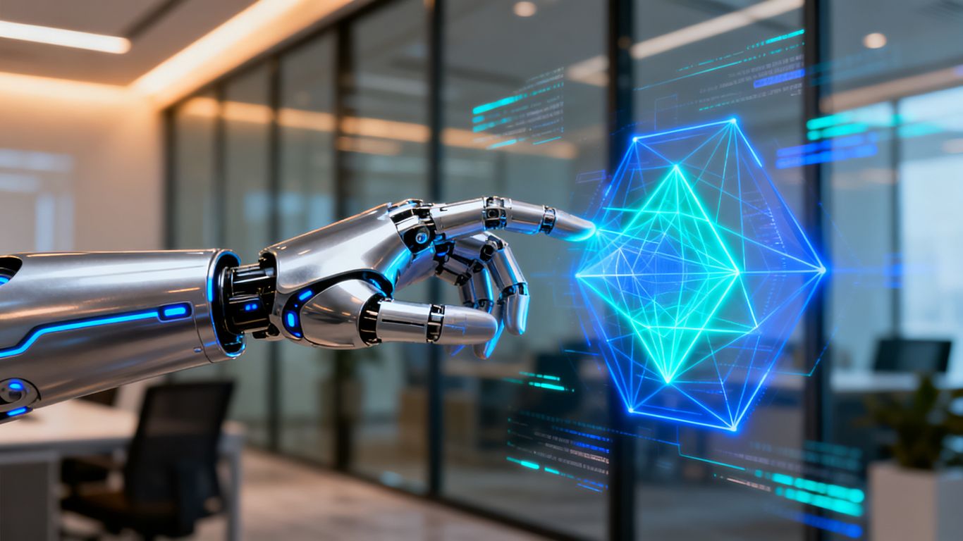 Robot hand interacting with a digital interface