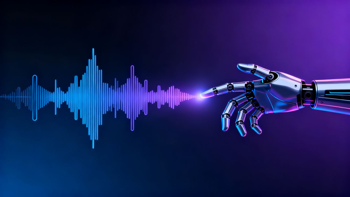 Sound wave transforming into a robotic hand.
