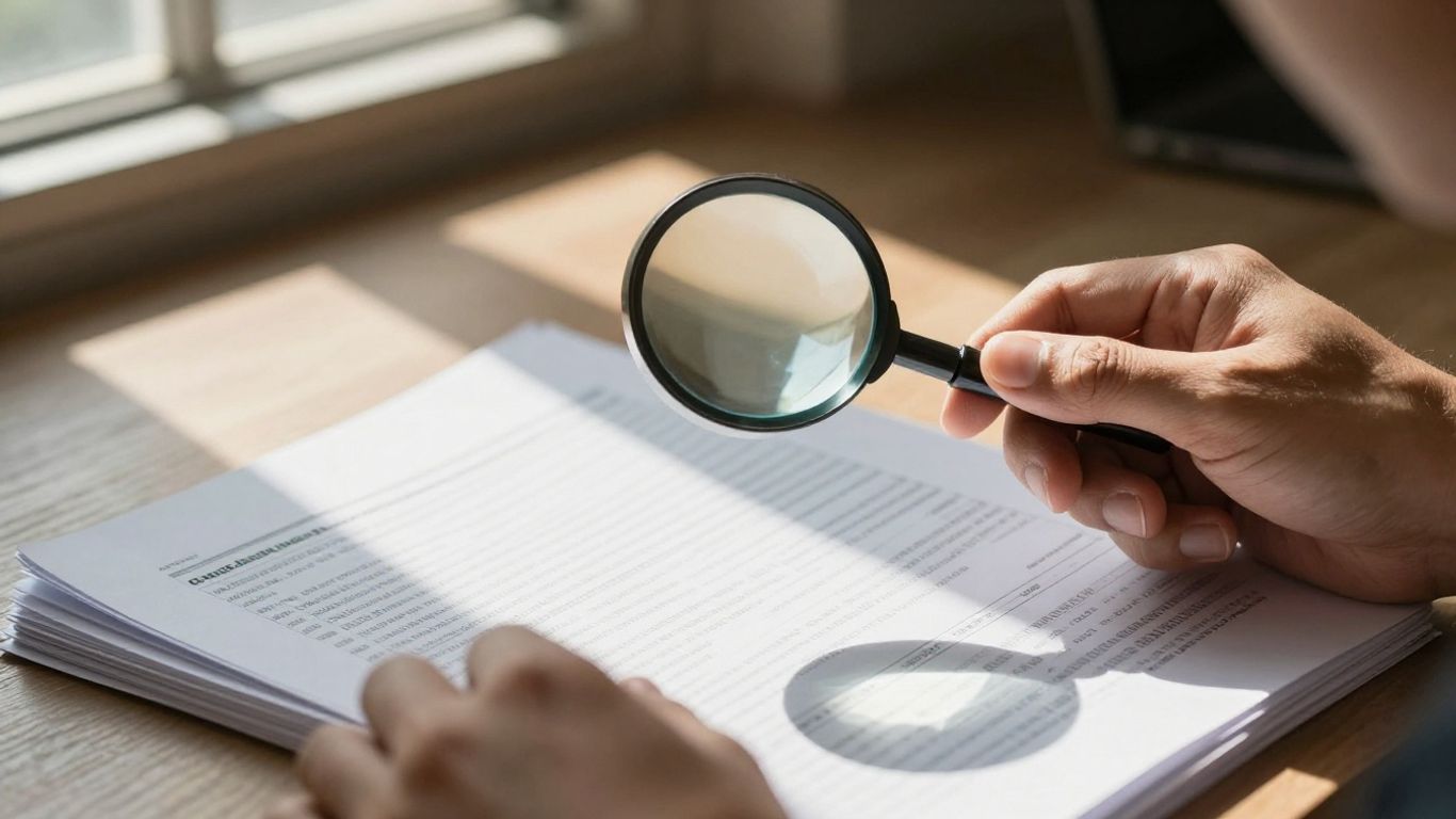 Magnifying glass over financial documents