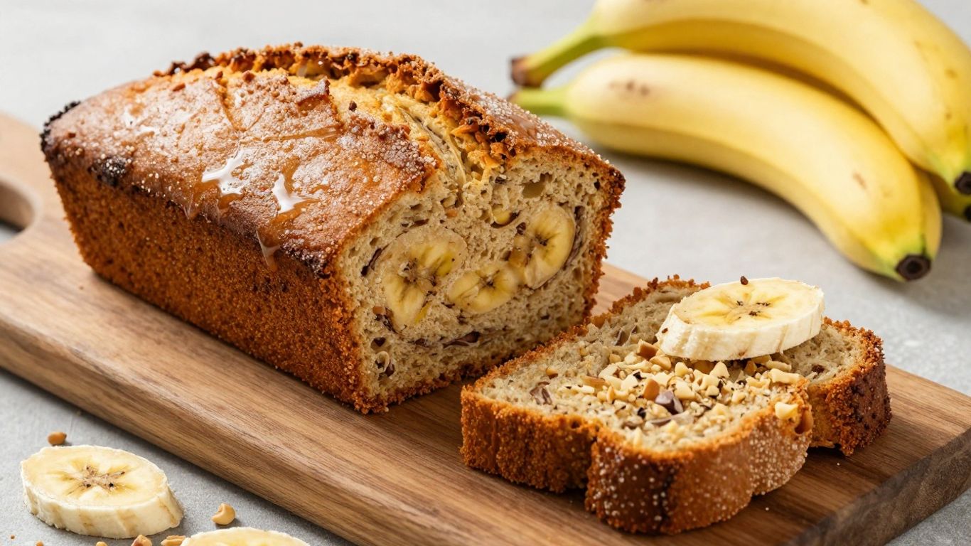 Moist sugar-free banana bread loaf with slices