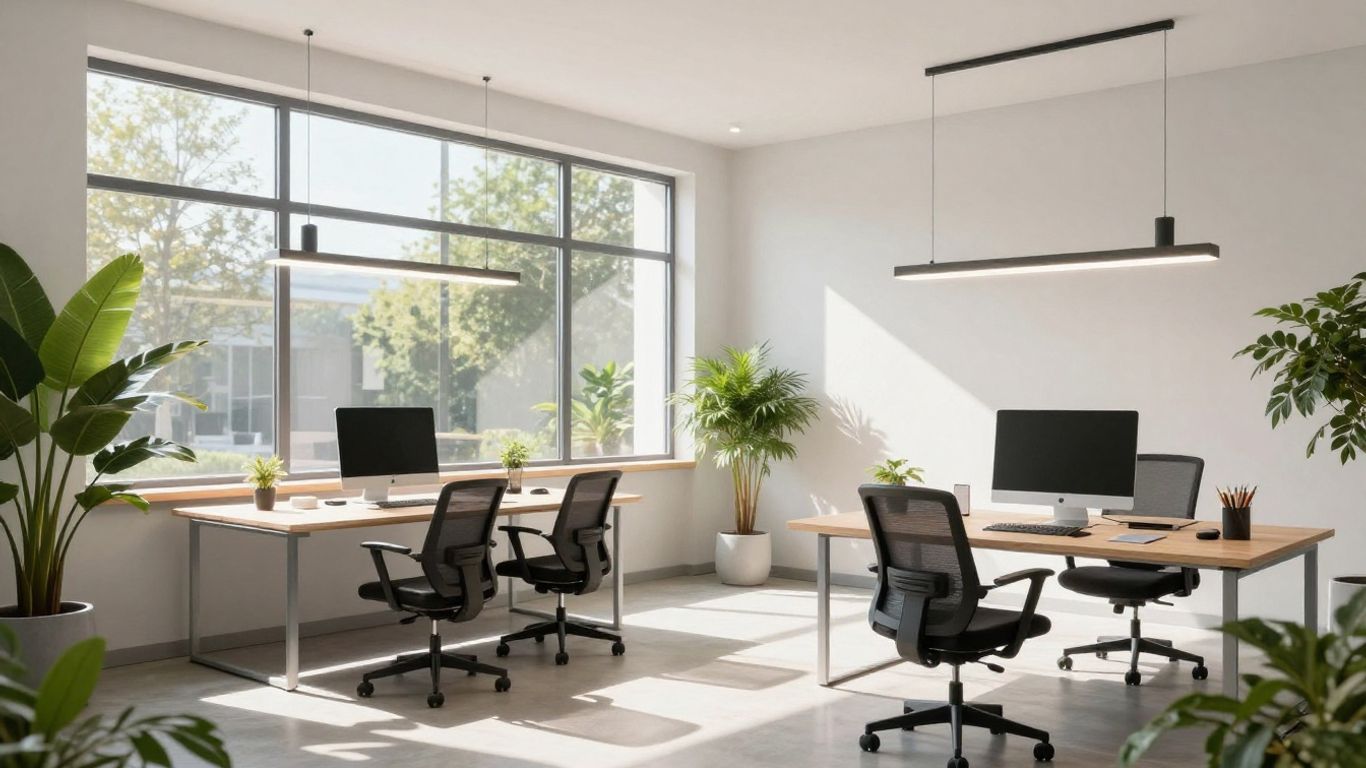 Moderne Bürobeleuchtung mit Tageslichtlampen
