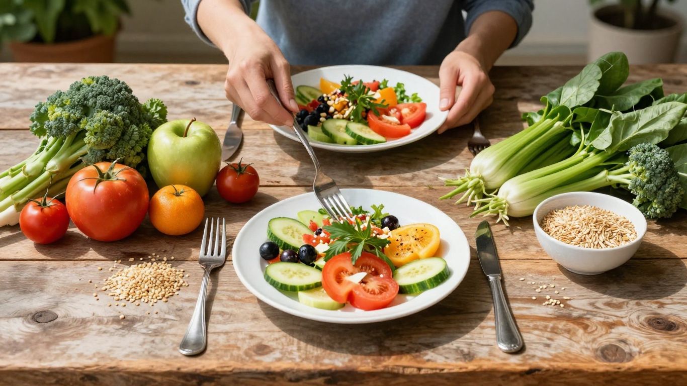 Persoană savurând o masă sănătoasă în natură.