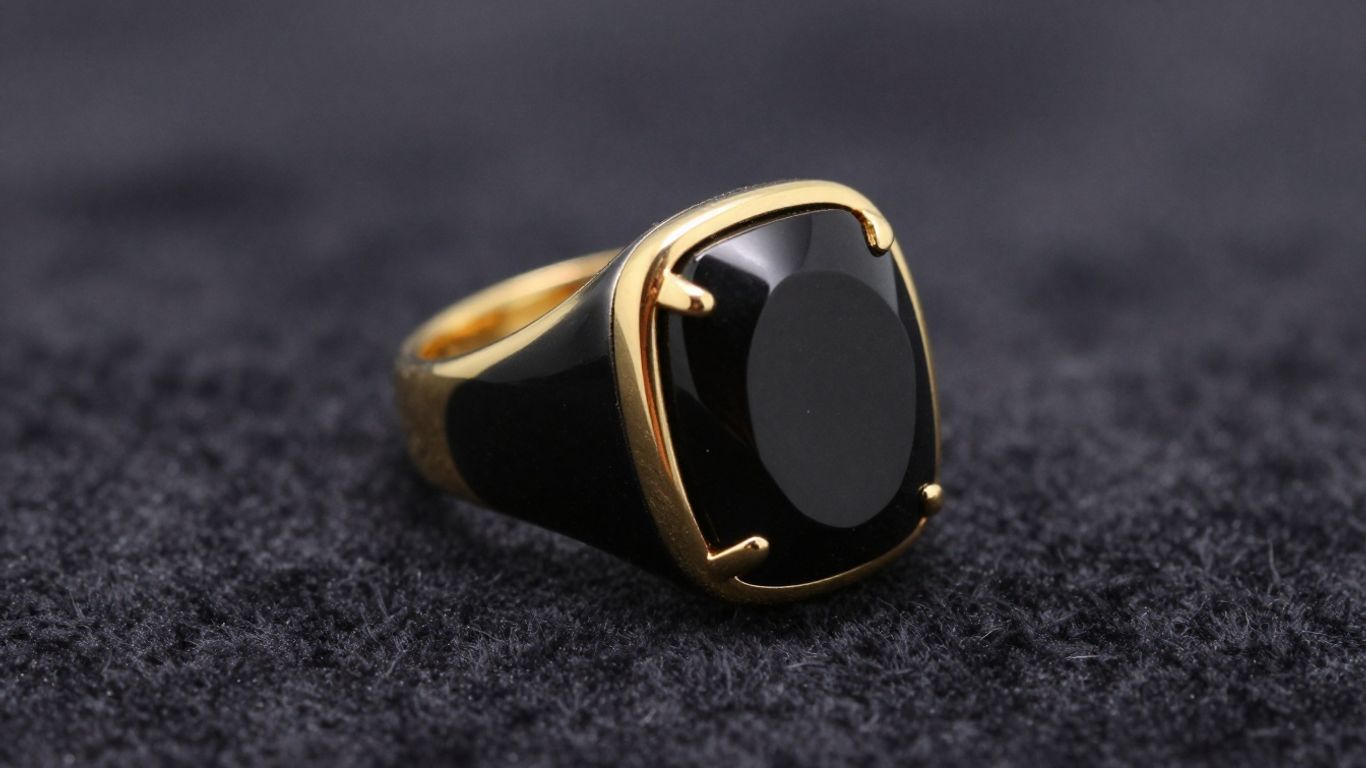 Bague noire et or posée sur velours sombre
