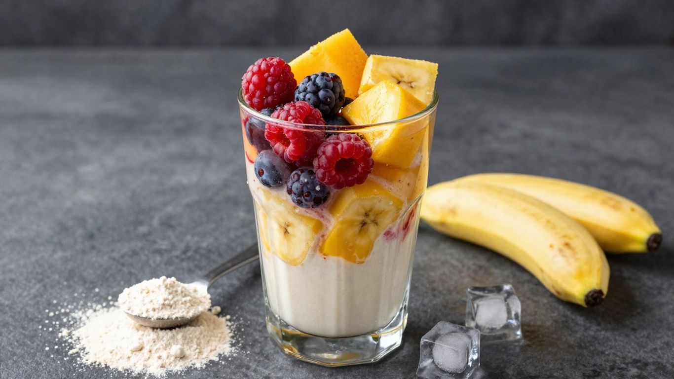 Herbalife protein shake with fruits and protein powder.