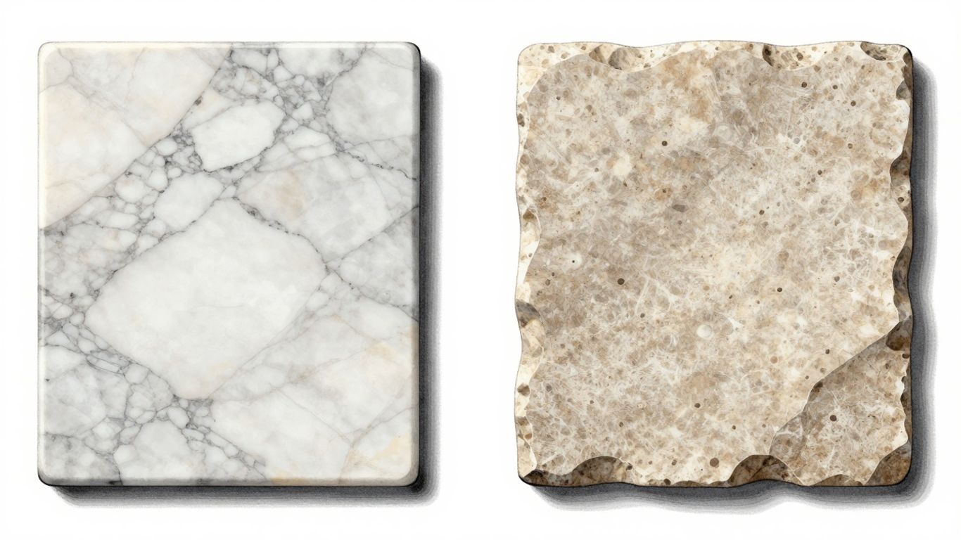 Marble and limestone tile comparison sketch.