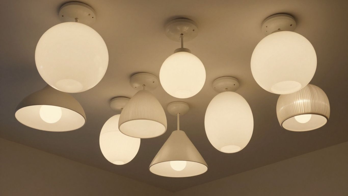 Stylish Dunelm ceiling light shades in a home.