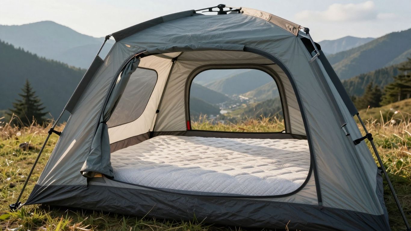 Rooftop tent mattress with mountain view