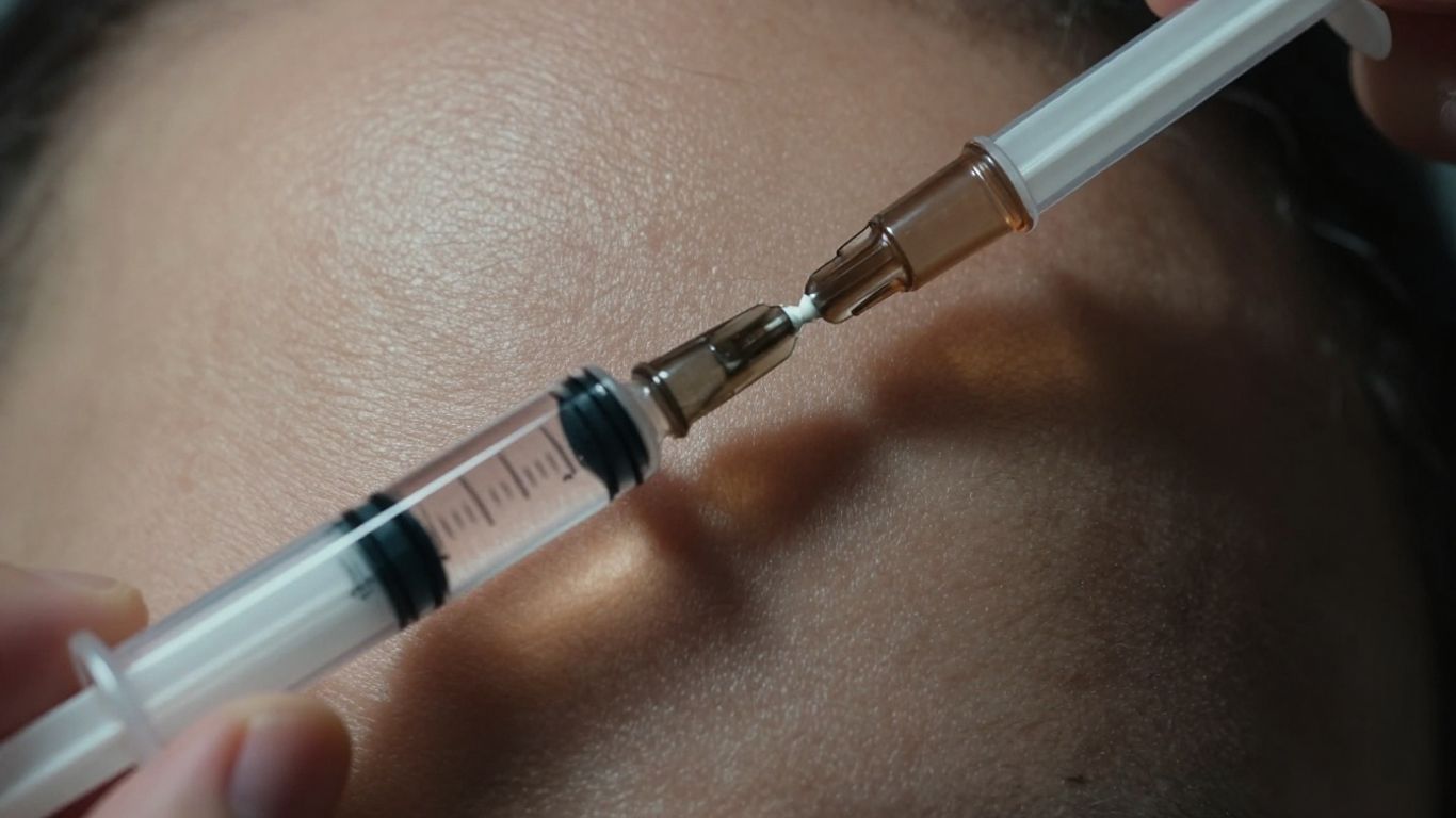 Person with syringe, caution, cosmetic treatment risks