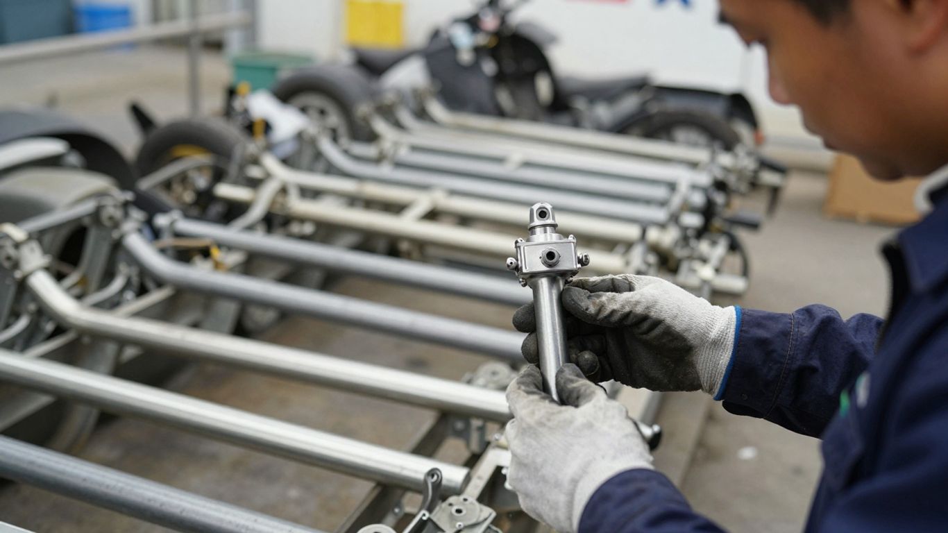 A technician inspecting PT Cruiser components in salvage yard