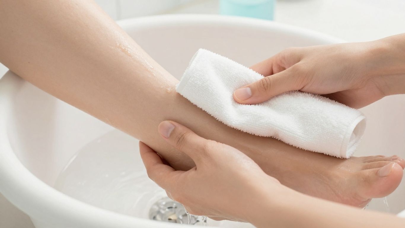 Warm water foot washing with clean towel