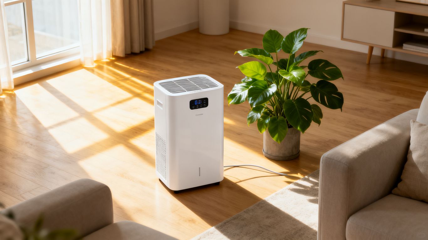 Modern dehumidifier in a bright room