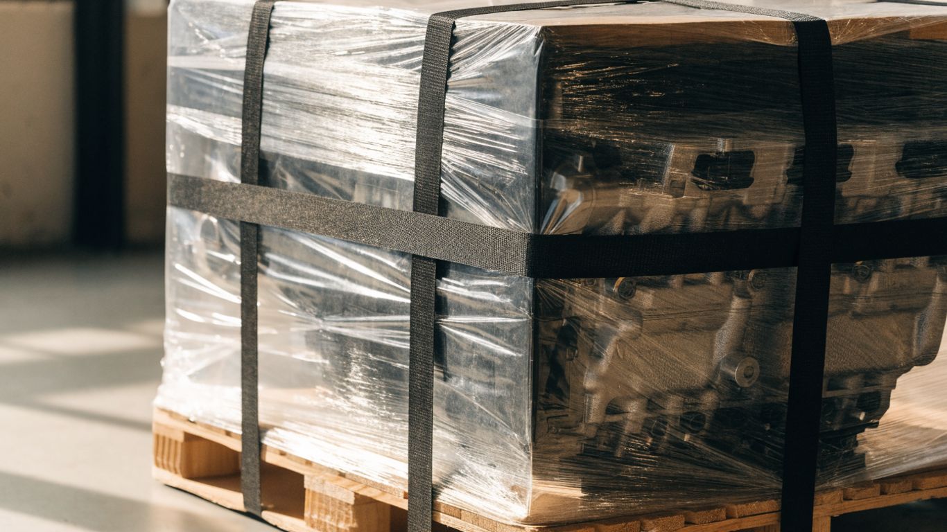 Palletized engine ready for freight pickup