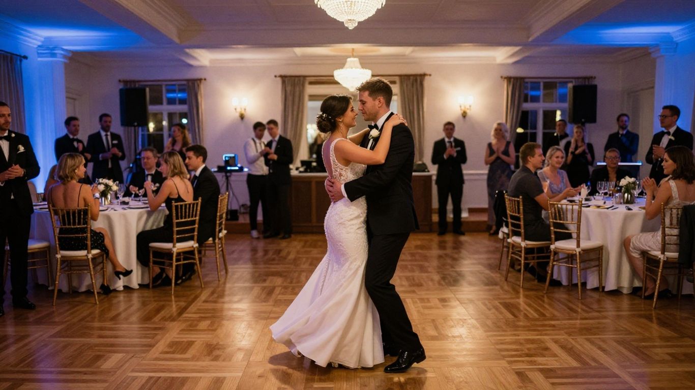 Éclairage chaleureux sur piste de danse nuptiale