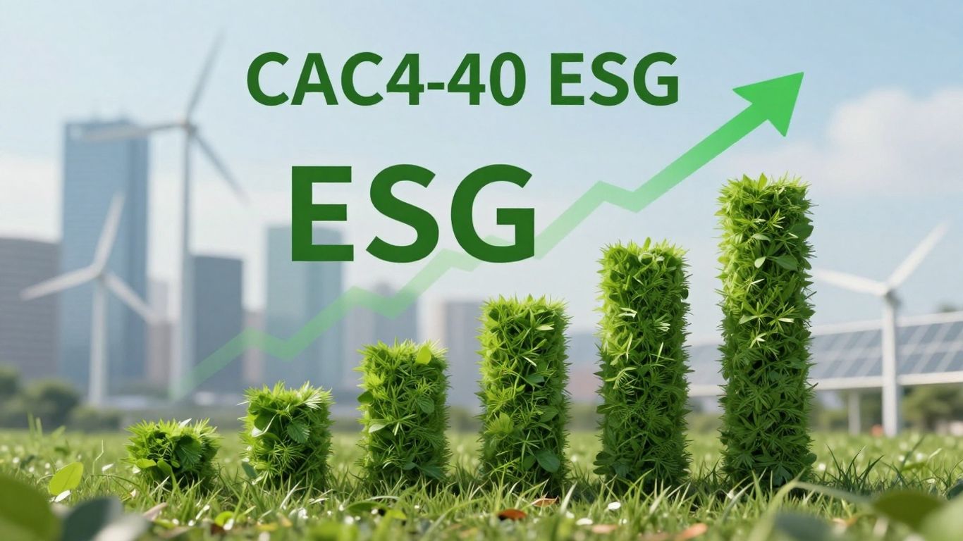 Logo du CAC 40 ESG et symboles de durabilité.