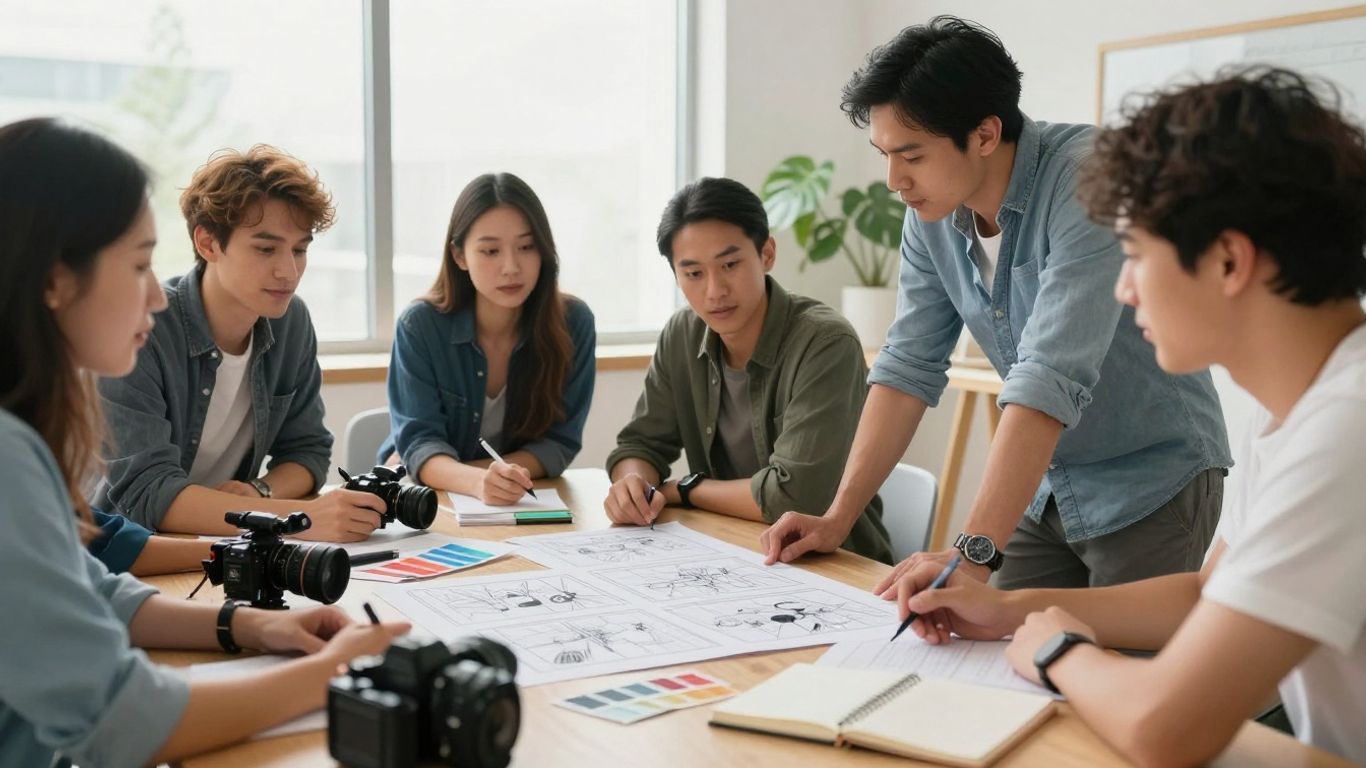 Creative team planning a commercial storyboard