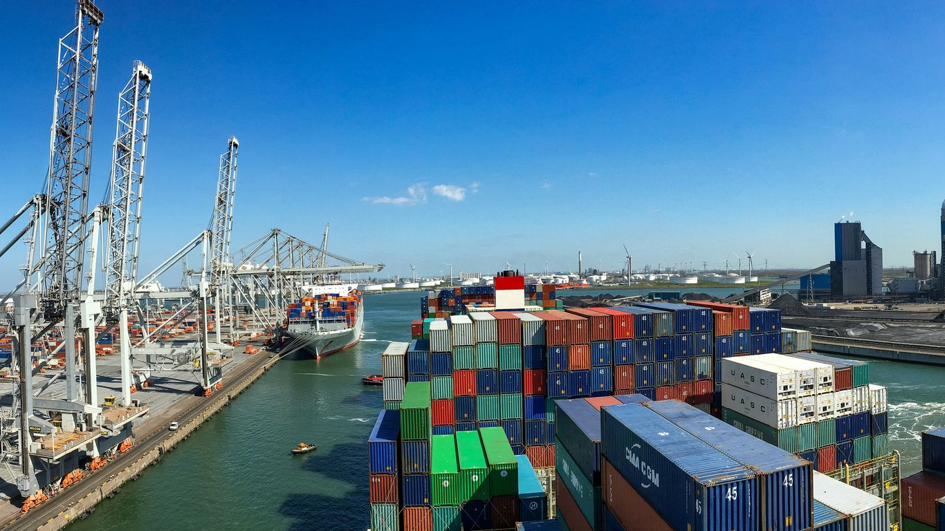 A large body of water filled with lots of containers