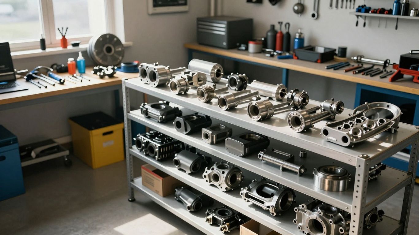 BMW car parts in a workshop