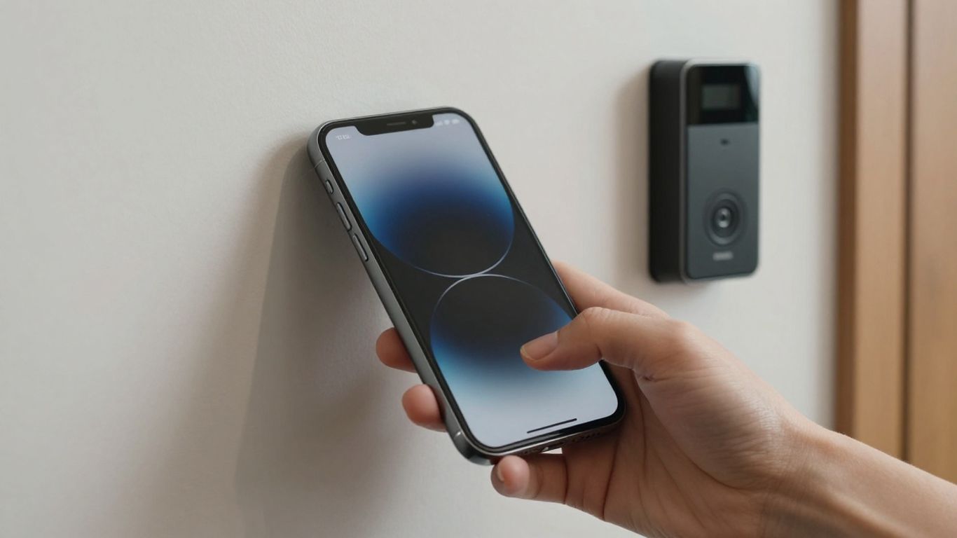 Close view of a phone beside an access reader