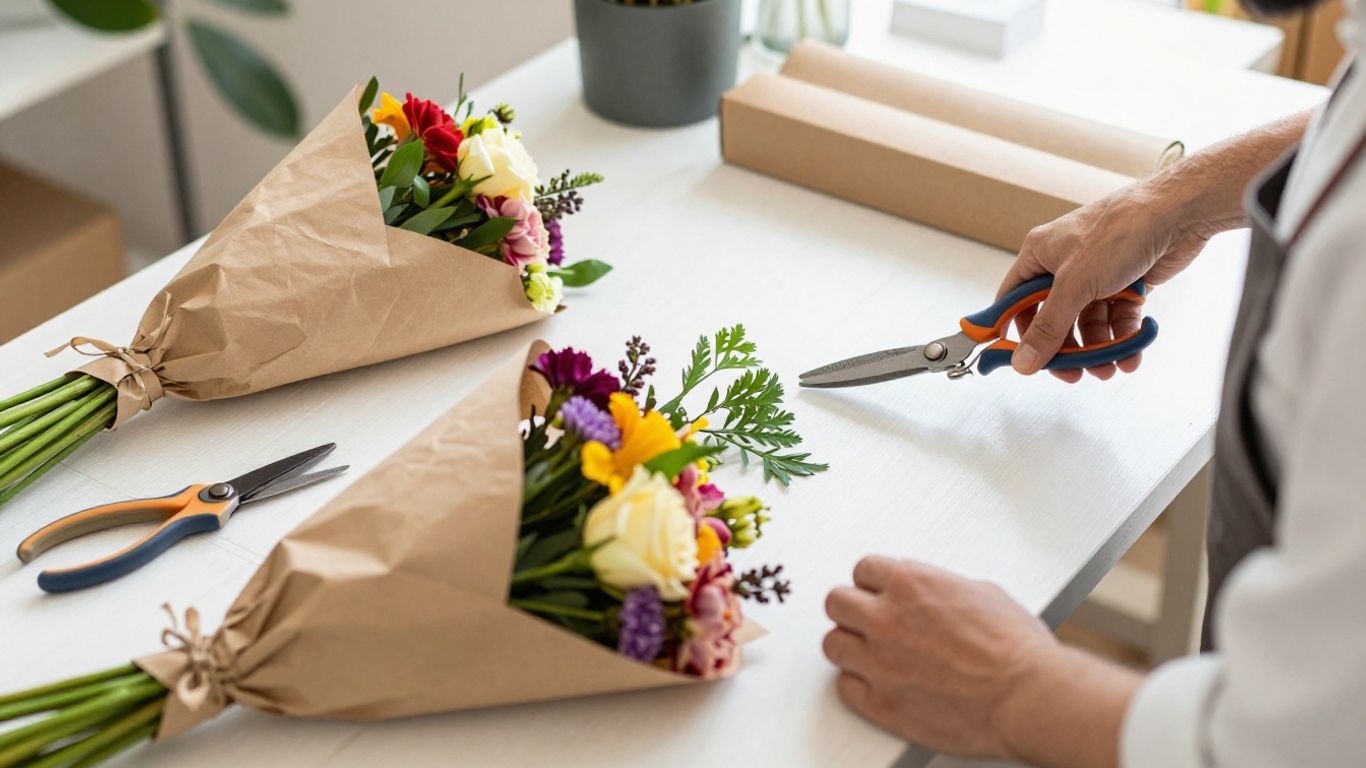 Florist preparing flowers for local same-day delivery