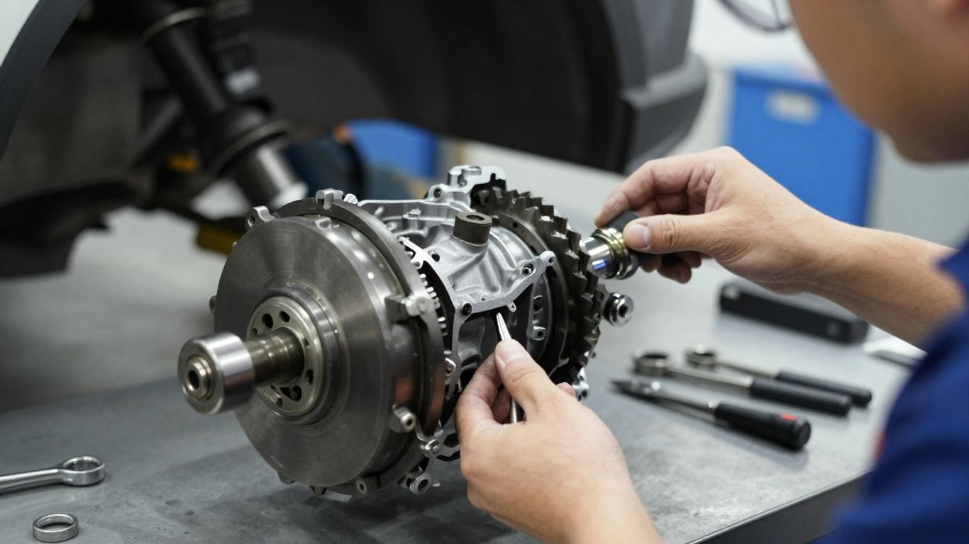 Automatic transmission being inspected in workshop