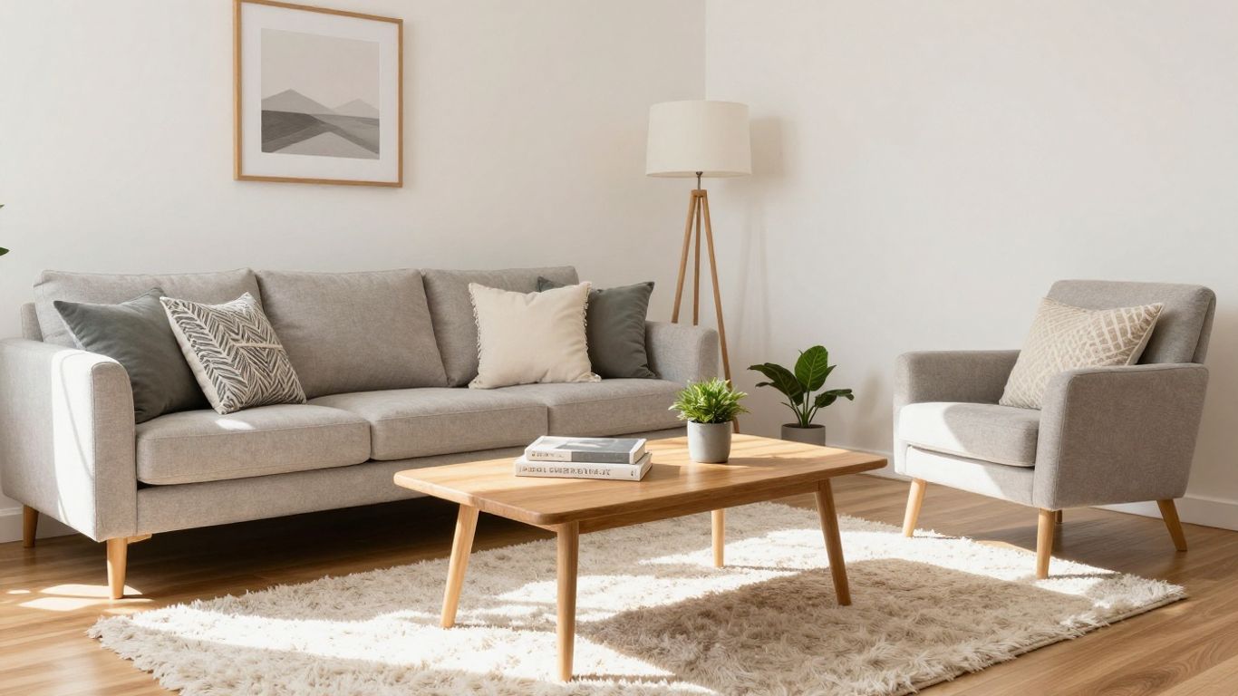 Cozy Airbnb living room with sofa and armchair.