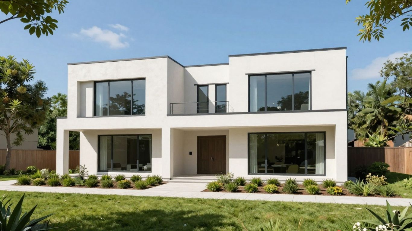 Modern home addition with large windows and green landscaping.