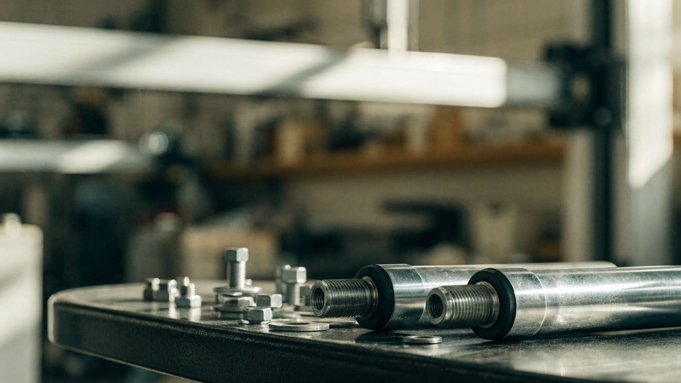 Shock absorber parts arranged beside workshop tools