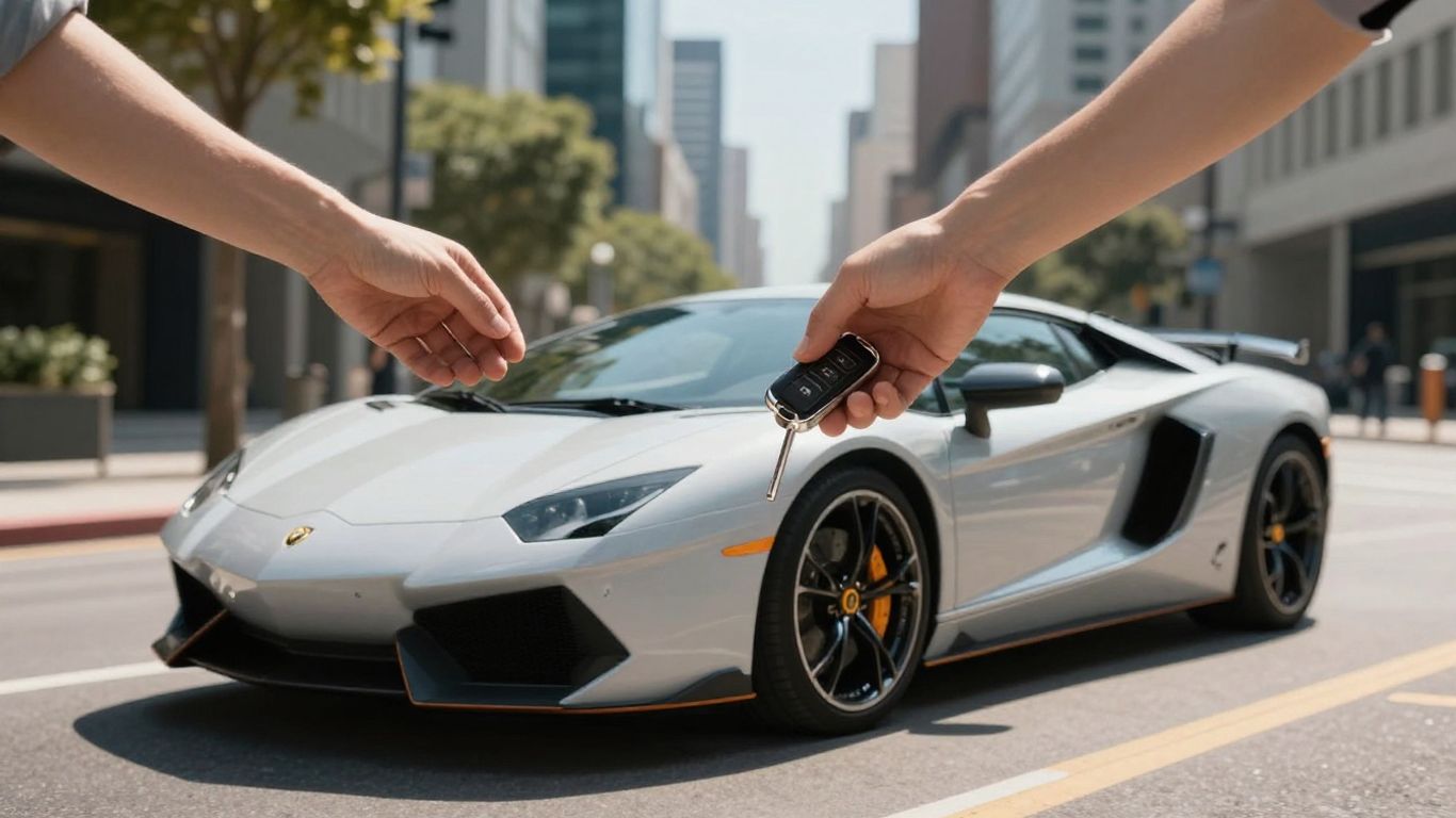 Shiny new car with keys, ready for a test drive.