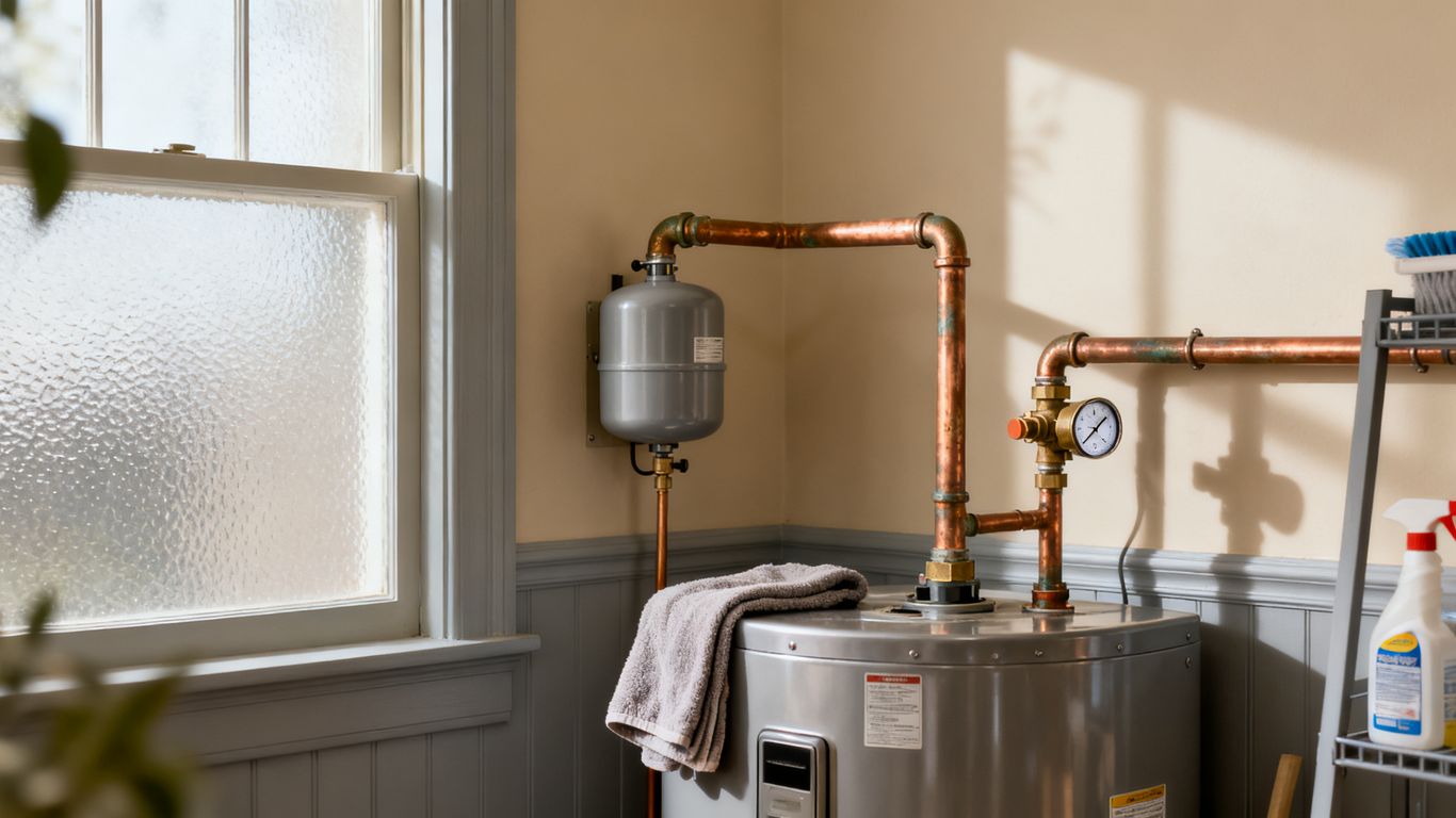 Expansion tank beside a residential water heater