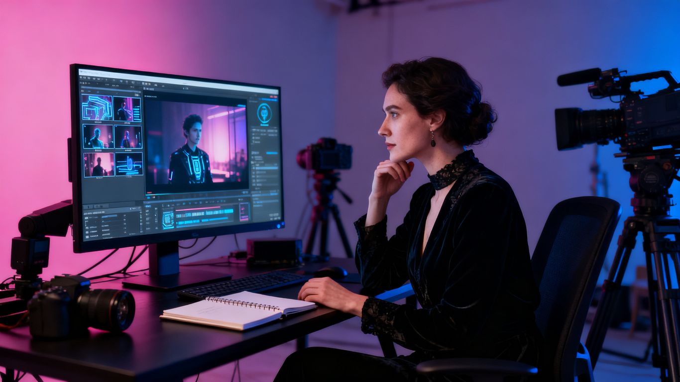 Adult creator reviewing private AI video frames