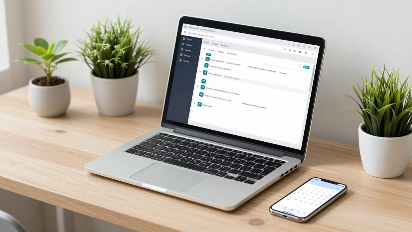 Laptop and smartphone displaying scheduling and calendar apps.