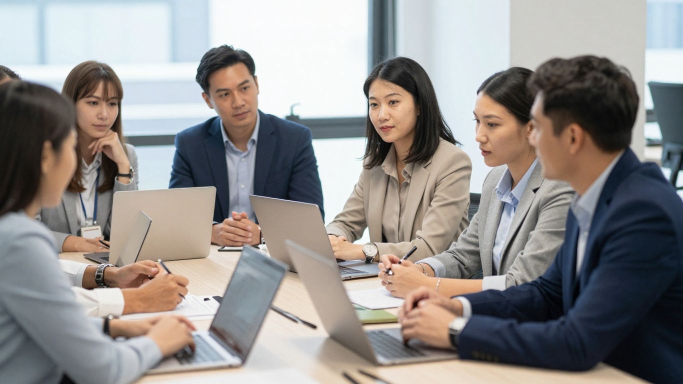 Menschen im Büro, die zusammenarbeiten und diskutieren.