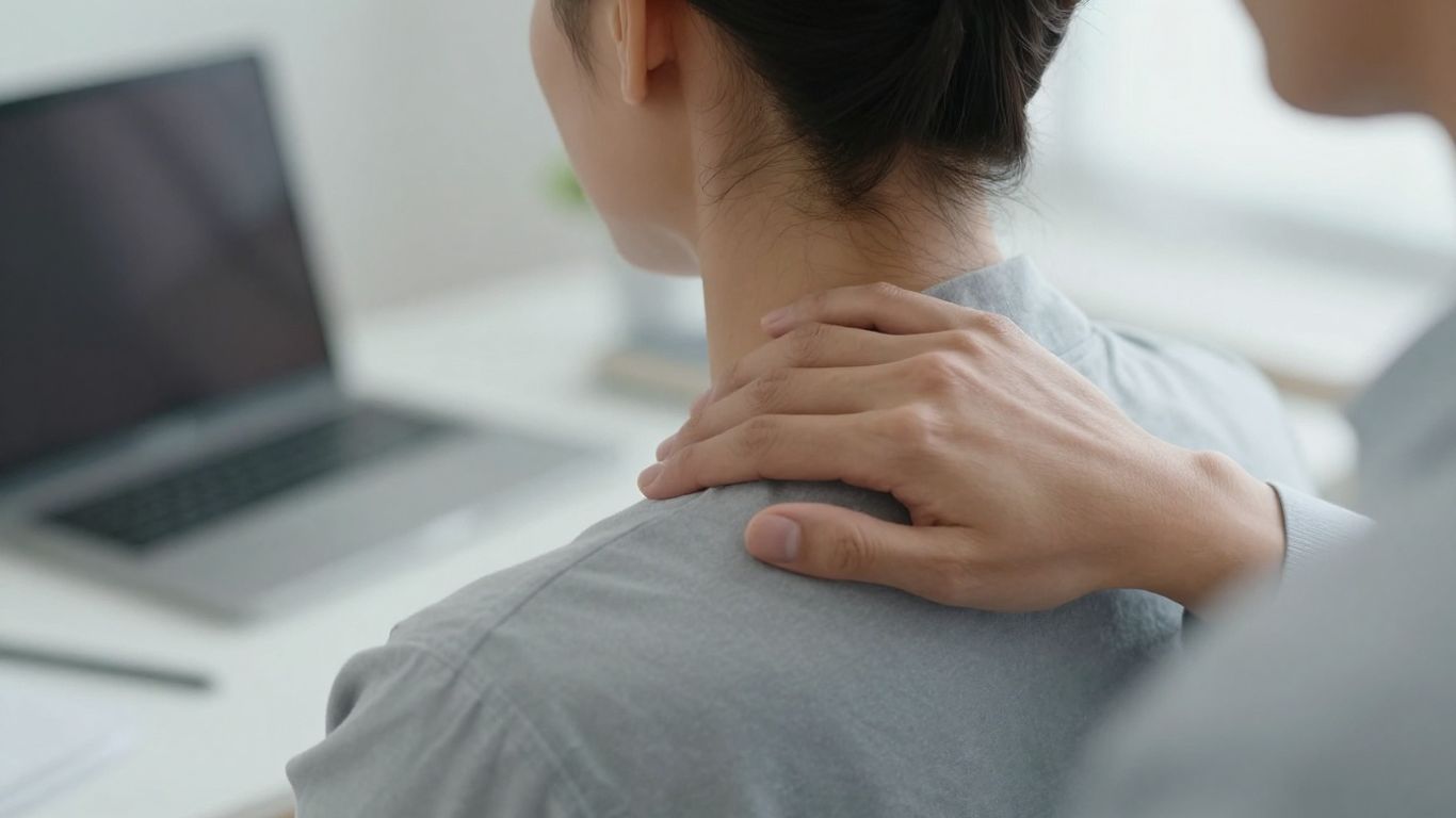A patient finding relief through careful head posture