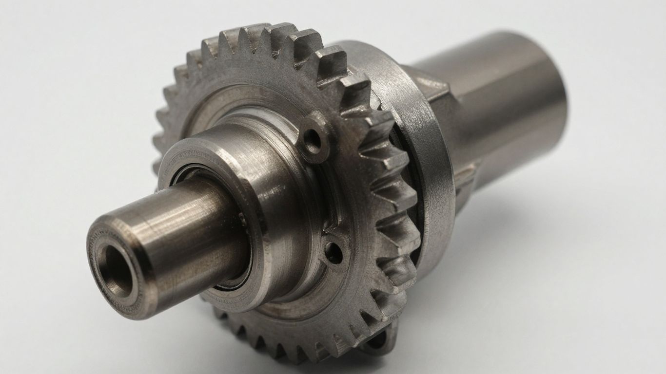 Close-up of a metallic transmission part.