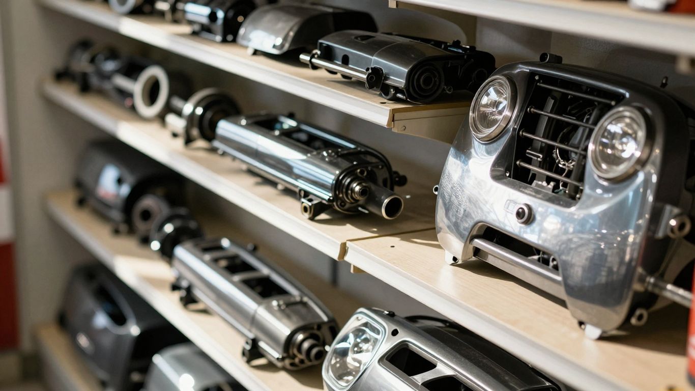 Used Chery car parts displayed in a Sydney store.