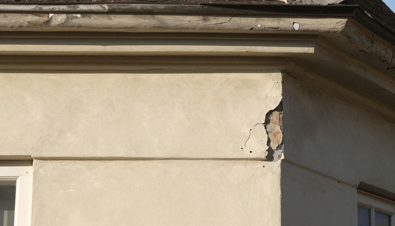 Close-up of a damaged lath and plaster wall in an old Bristol house before repair.