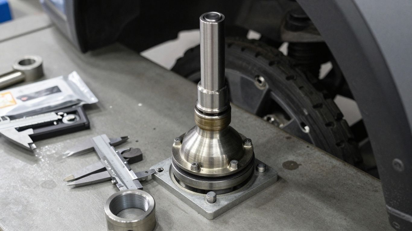 Close view of a ball joint beside suspension components