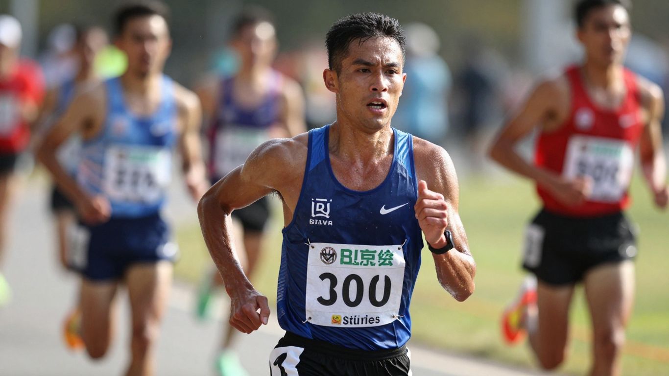 Runner in motion during a race.