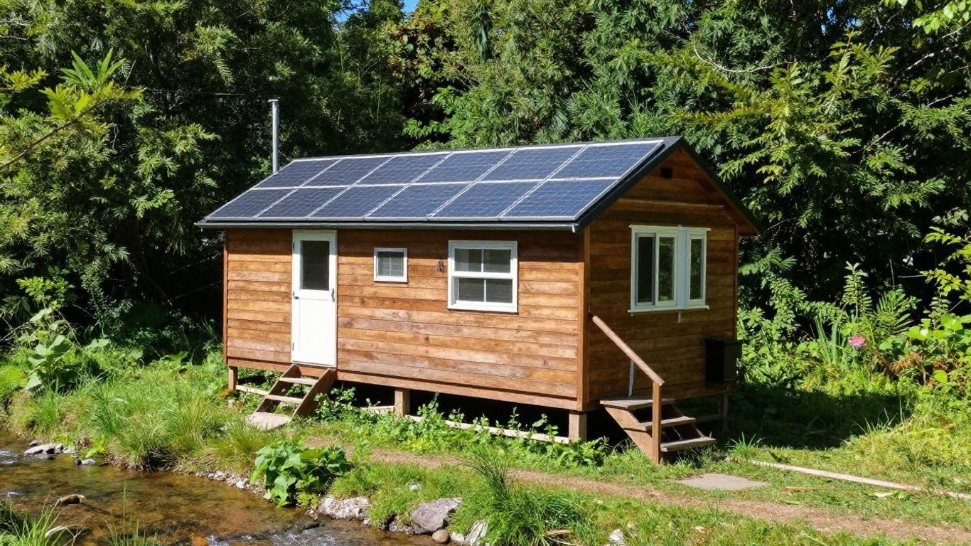 Tiny home with solar panels and water source
