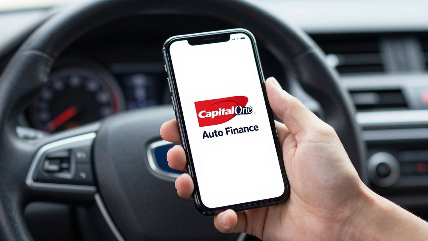 Capital One Auto Finance contact information on a phone screen.