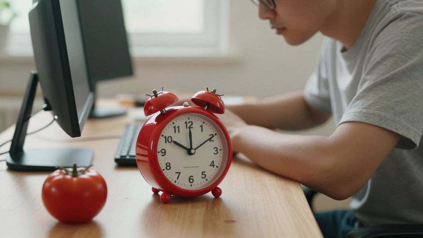 Person working with a Pomodoro timer.